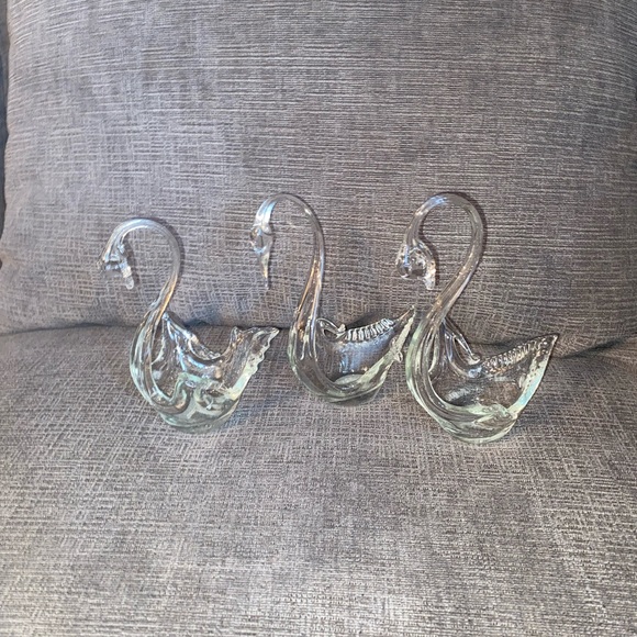 3 Vtg Hand Blown Glass Swan bowls/dishes/figures